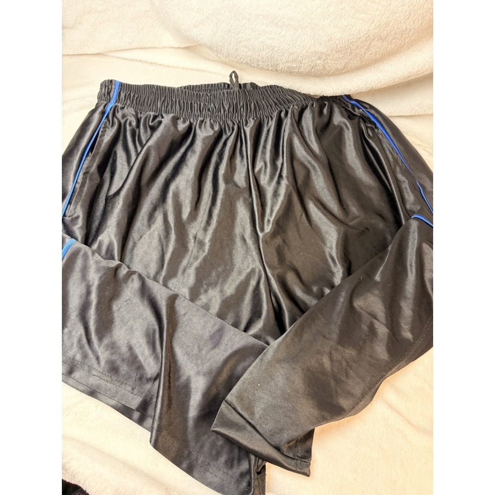 ProXSport Men's 4XL Athletic Shorts Black Satin Finish Blue Piping Elastic Waist